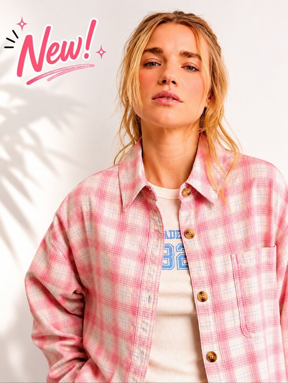 New! American Eagle Soft Coral Plaid Flannel Shacket Button Down